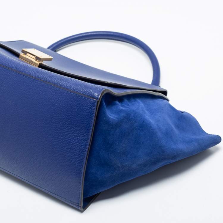 Pre Owned Celine Blue Leather And Suede Medium Trapeze Bag