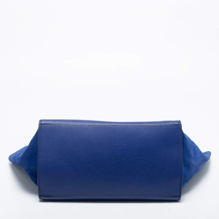 Pre Owned Celine Blue Leather And Suede Medium Trapeze Bag