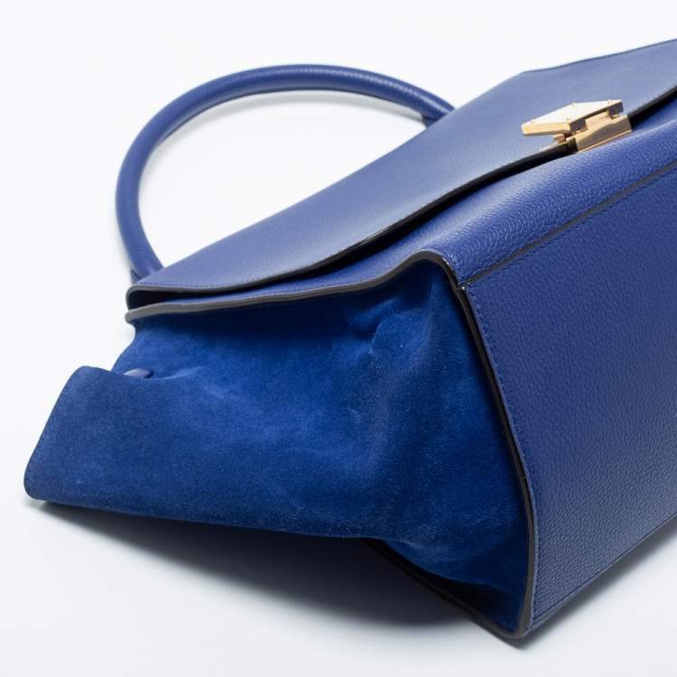 Pre Owned Celine Blue Leather And Suede Medium Trapeze Bag