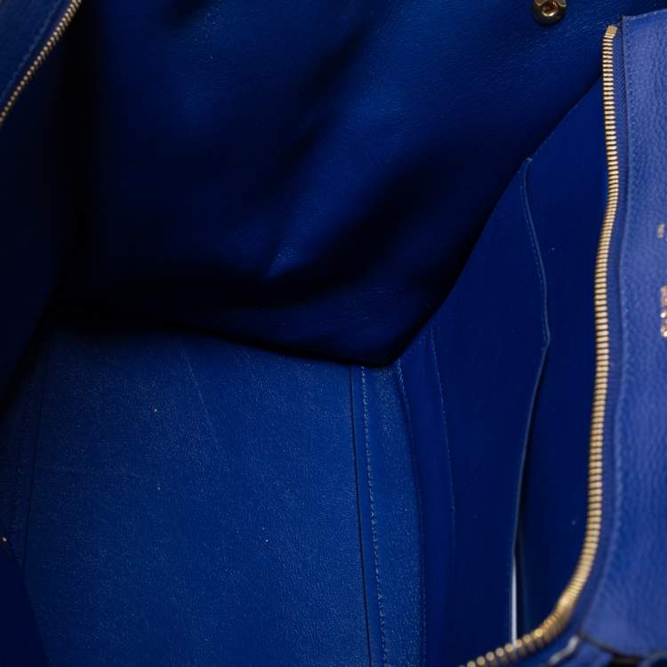 Pre Owned Celine Blue Leather And Suede Medium Trapeze Bag