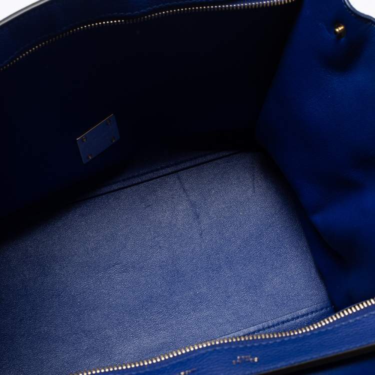 Pre Owned Celine Blue Leather And Suede Medium Trapeze Bag