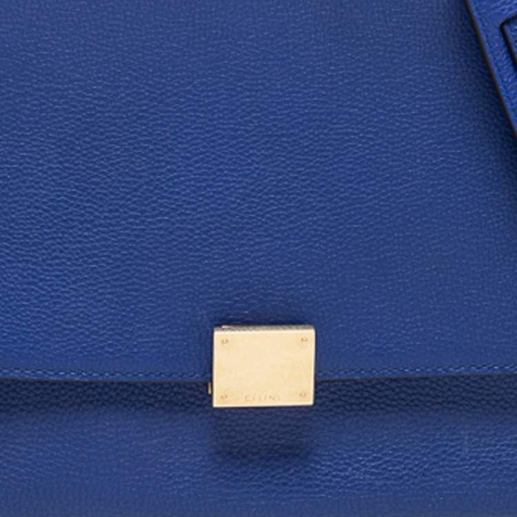 Pre Owned Celine Blue Leather And Suede Medium Trapeze Bag