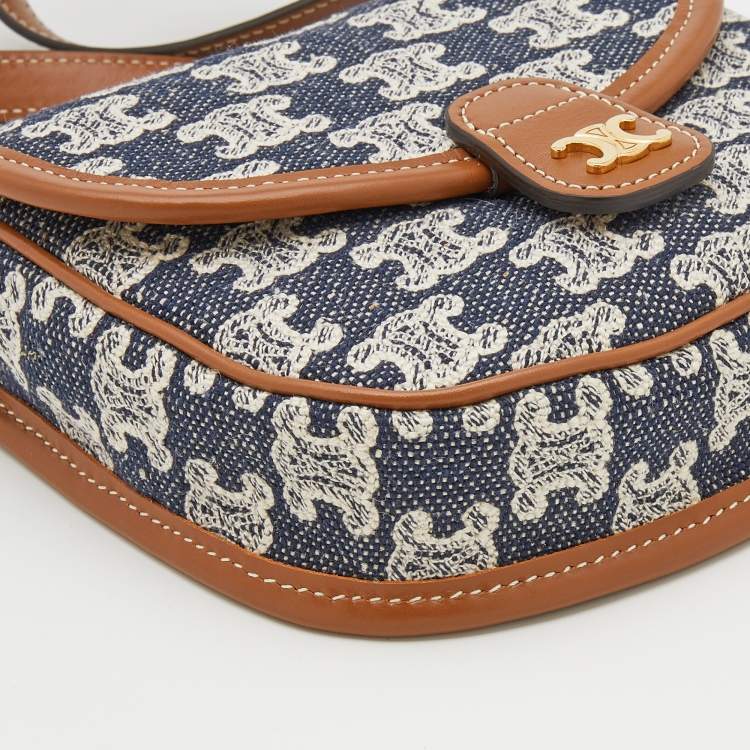 Pre Owned Celine Navy Blue/Brown Triomphe Canvas And Leather Mini Besace Crossbody Bag
