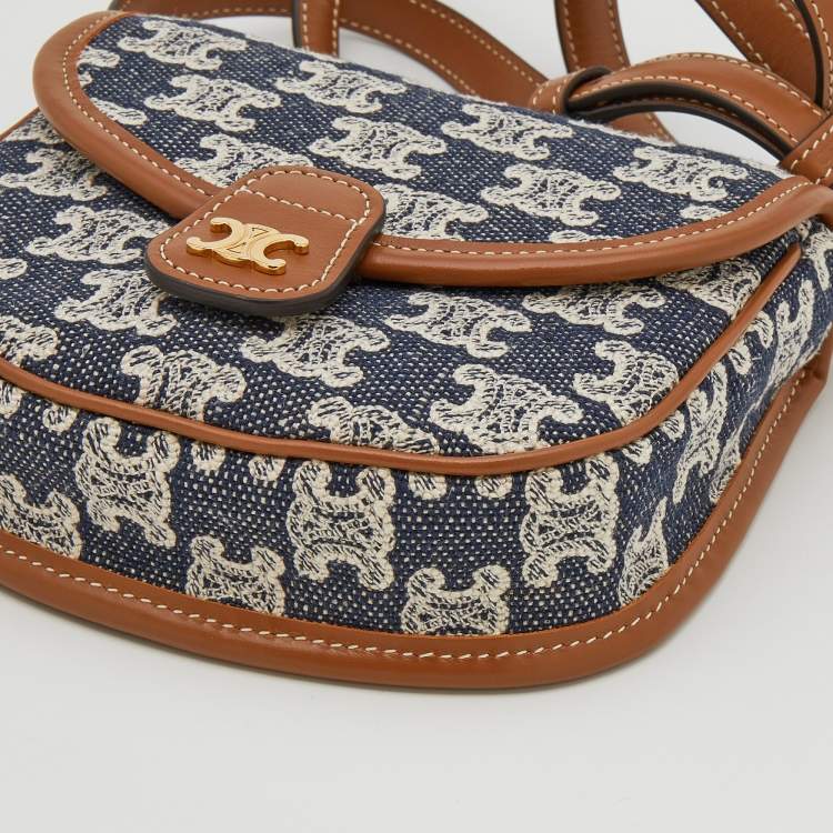 Pre Owned Celine Navy Blue/Brown Triomphe Canvas And Leather Mini Besace Crossbody Bag