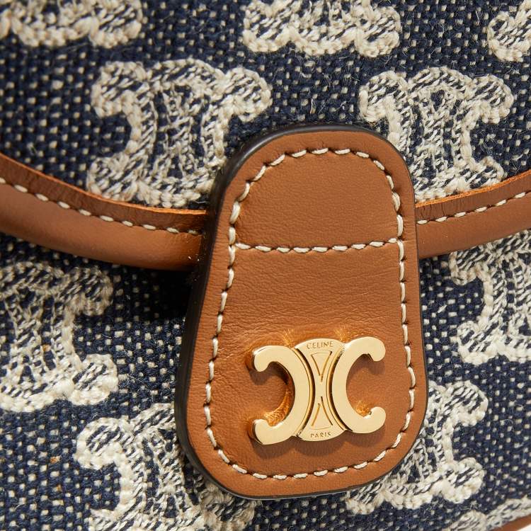 Pre Owned Celine Navy Blue/Brown Triomphe Canvas And Leather Mini Besace Crossbody Bag