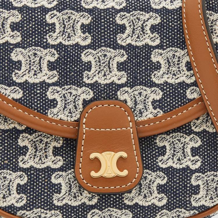 Pre Owned Celine Navy Blue/Brown Triomphe Canvas And Leather Mini Besace Crossbody Bag