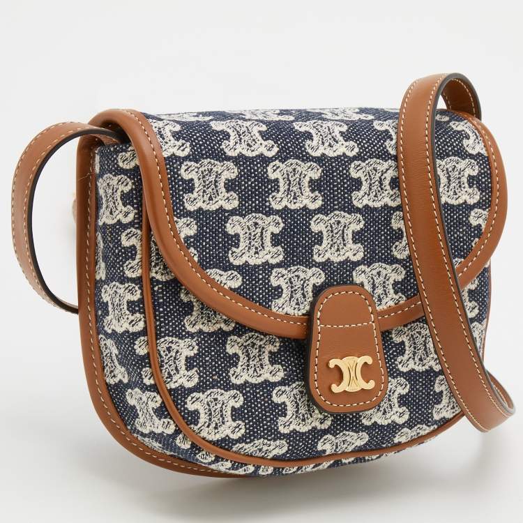 Pre Owned Celine Navy Blue/Brown Triomphe Canvas And Leather Mini Besace Crossbody Bag