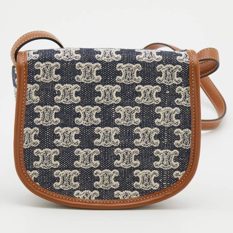 Pre Owned Celine Navy Blue/Brown Triomphe Canvas And Leather Mini Besace Crossbody Bag