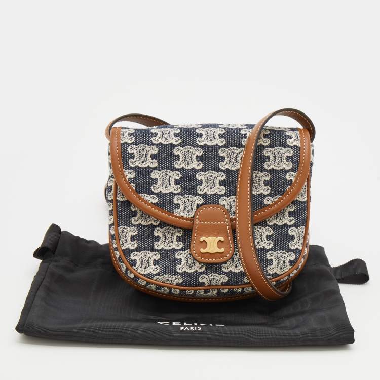 Pre Owned Celine Navy Blue/Brown Triomphe Canvas And Leather Mini Besace Crossbody Bag