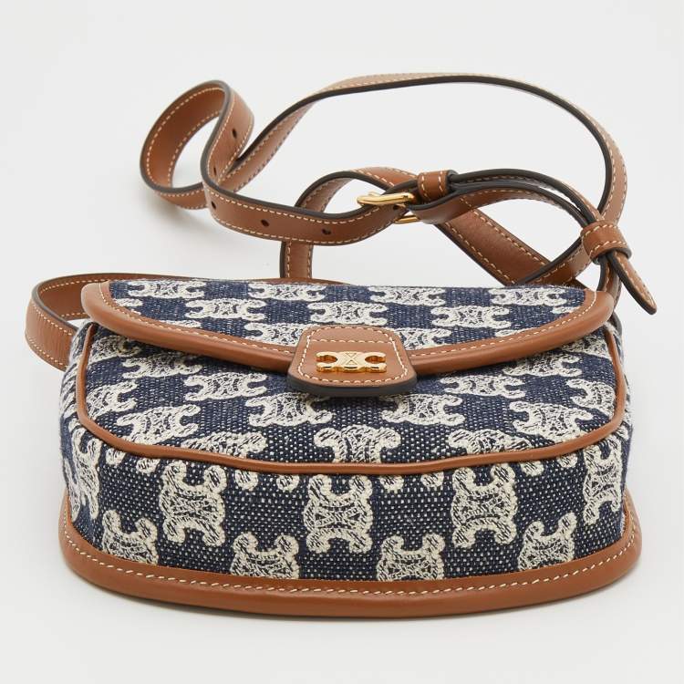 Pre Owned Celine Navy Blue/Brown Triomphe Canvas And Leather Mini Besace Crossbody Bag