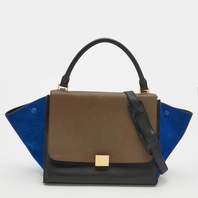 Pre Owned Celine Tricolor Leather And Suede Medium Trapeze Top Handle Bag