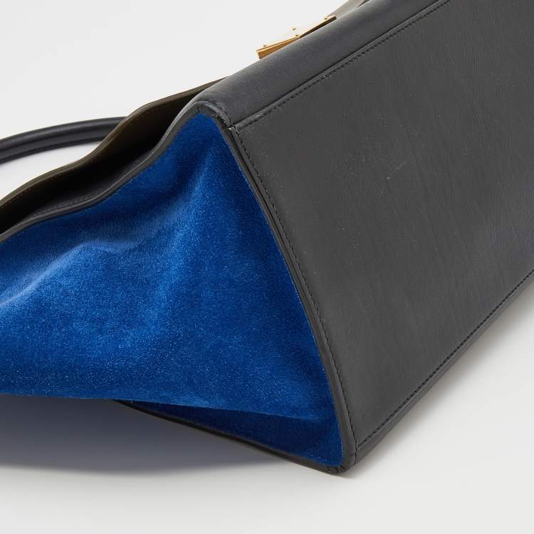 Pre Owned Celine Tricolor Leather And Suede Medium Trapeze Top Handle Bag