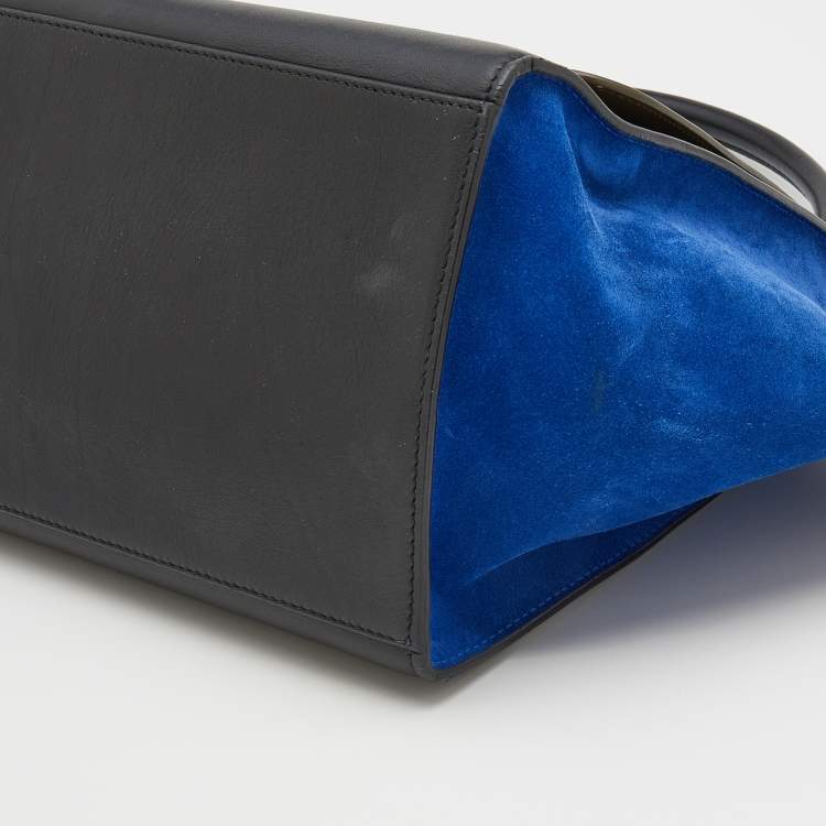 Pre Owned Celine Tricolor Leather And Suede Medium Trapeze Top Handle Bag