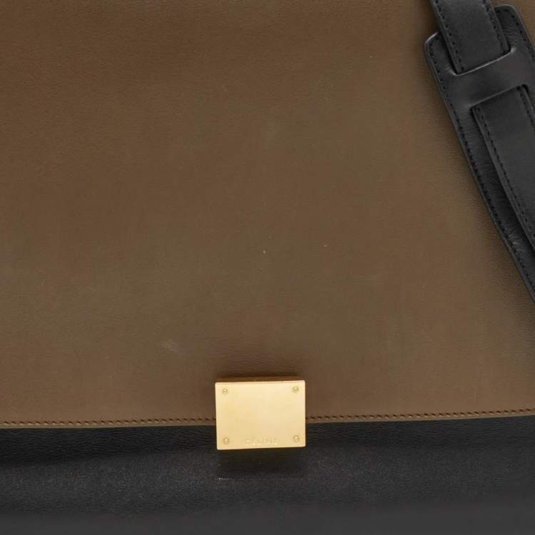 Pre Owned Celine Tricolor Leather And Suede Medium Trapeze Top Handle Bag
