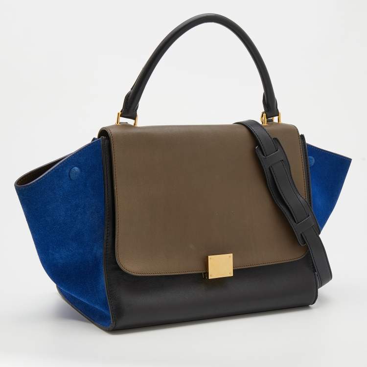 Pre Owned Celine Tricolor Leather And Suede Medium Trapeze Top Handle Bag