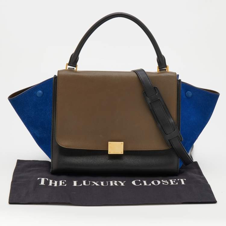 Pre Owned Celine Tricolor Leather And Suede Medium Trapeze Top Handle Bag