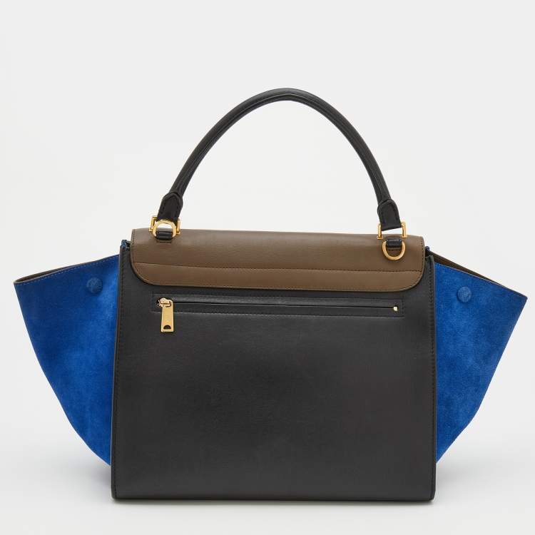 Pre Owned Celine Tricolor Leather And Suede Medium Trapeze Top Handle Bag