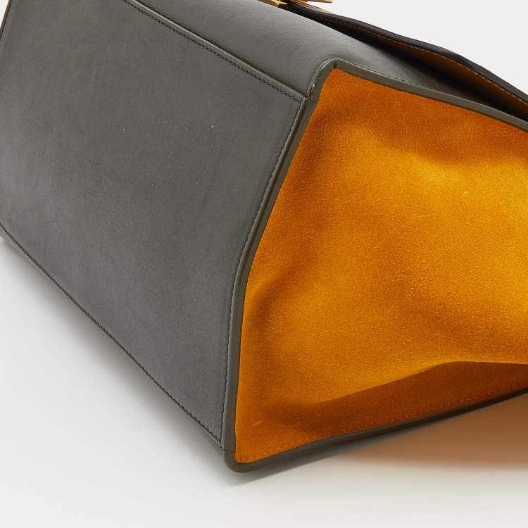 Pre Owned Celine Tricolor Leather And Suede Medium Trapeze Top Handle Bag