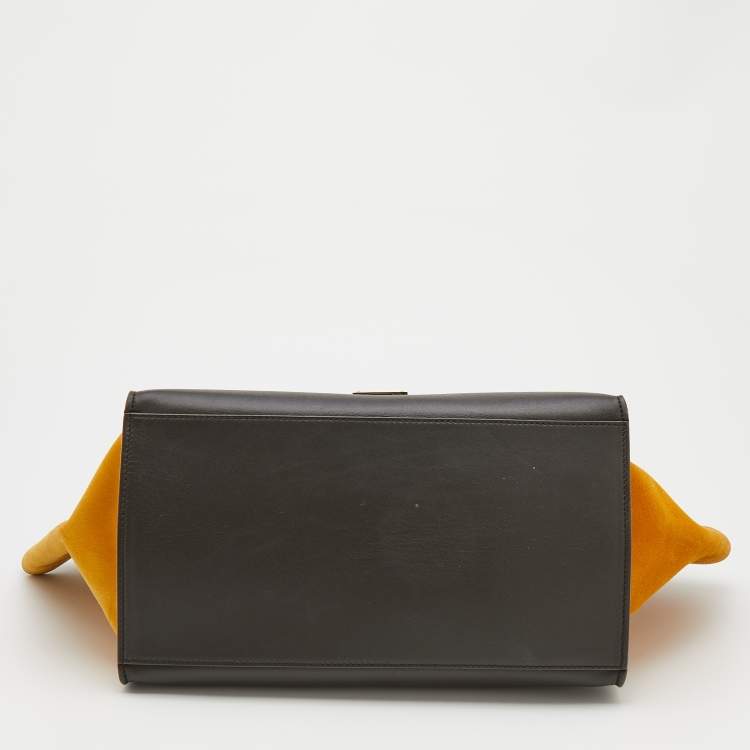 Pre Owned Celine Tricolor Leather And Suede Medium Trapeze Top Handle Bag