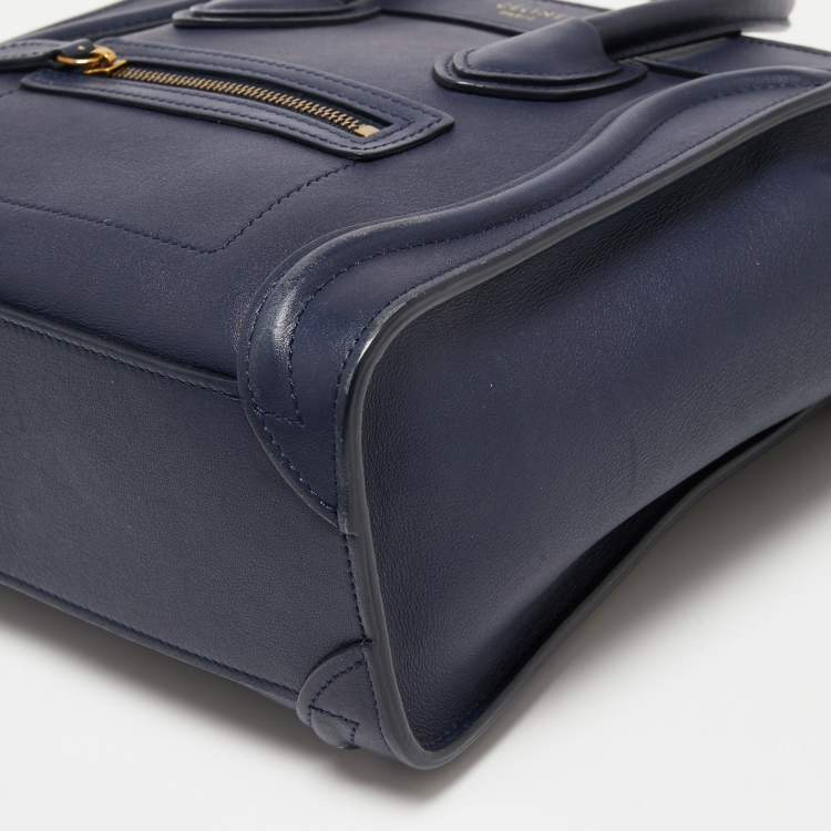Pre Owned Celine Blue Leather Micro Luggage Tote