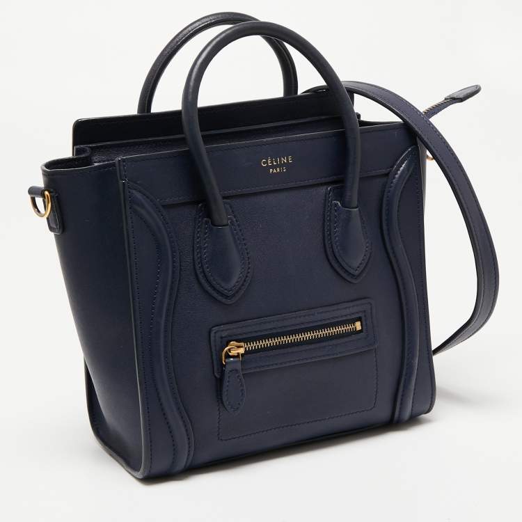 Pre Owned Celine Blue Leather Micro Luggage Tote