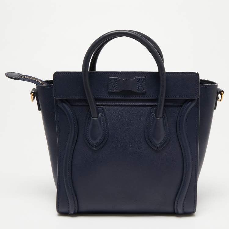 Pre Owned Celine Blue Leather Micro Luggage Tote