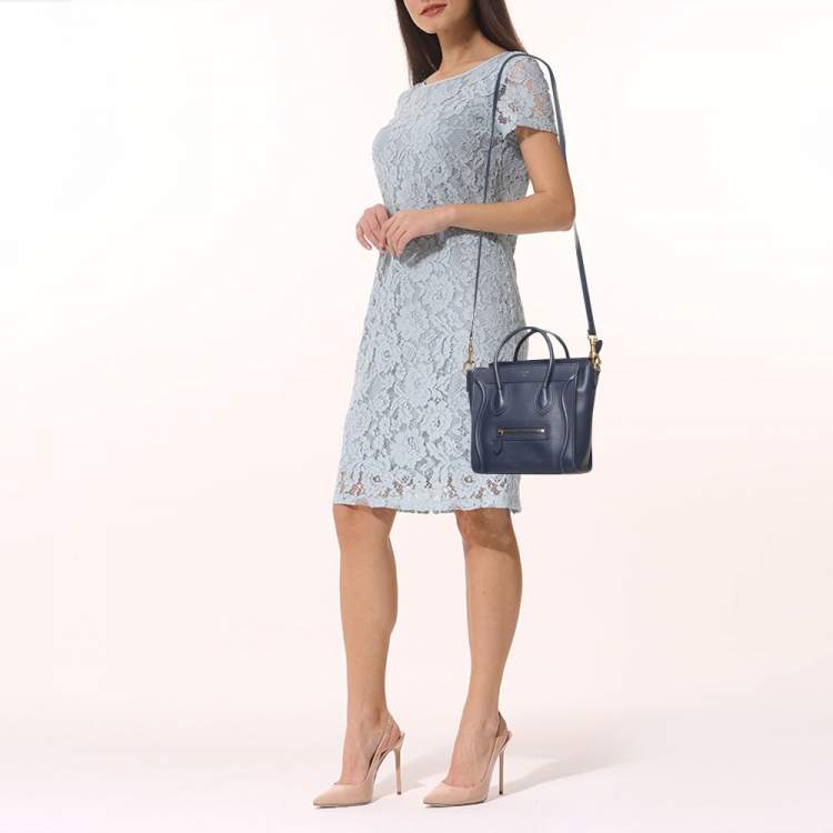 Pre Owned Celine Blue Leather Micro Luggage Tote