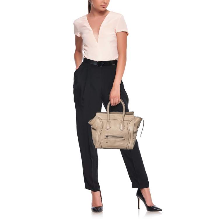 Pre Owned Celine Beige Leather Mini Luggage Tote