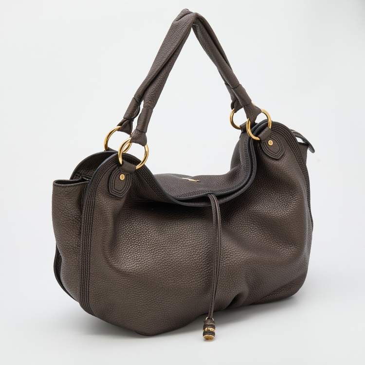 Pre Owned Celine Dark Taupe Pebbled Leather Hobo