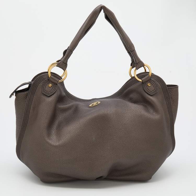 Pre Owned Celine Dark Taupe Pebbled Leather Hobo