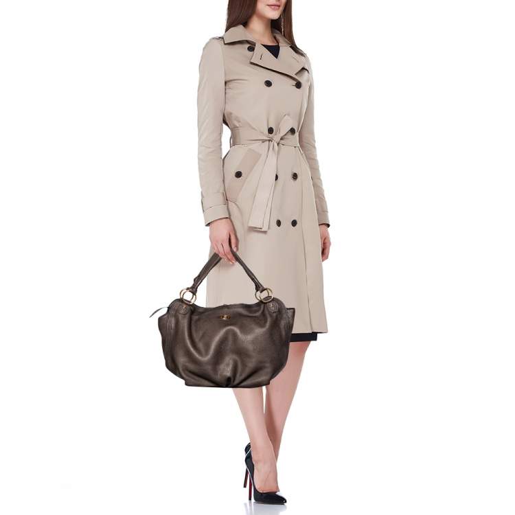 Pre Owned Celine Dark Taupe Pebbled Leather Hobo