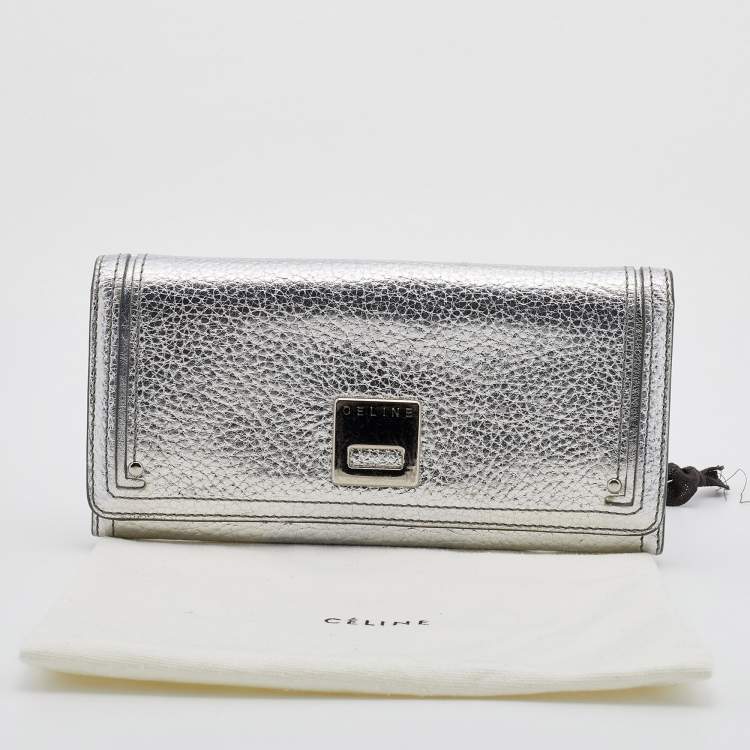 Pre Owned Celine Silver Leather Continental Flap Wallet