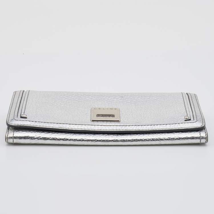 Pre Owned Celine Silver Leather Continental Flap Wallet