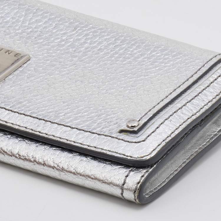 Pre Owned Celine Silver Leather Continental Flap Wallet