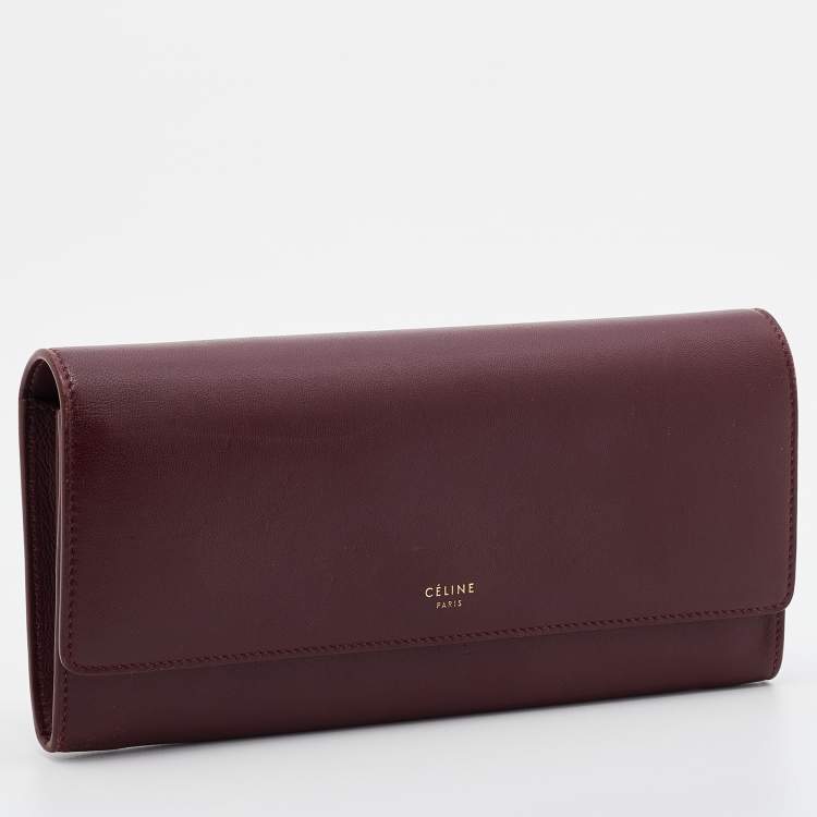 Pre Owned Celine Burgundy Leather Flap Continental Wallet