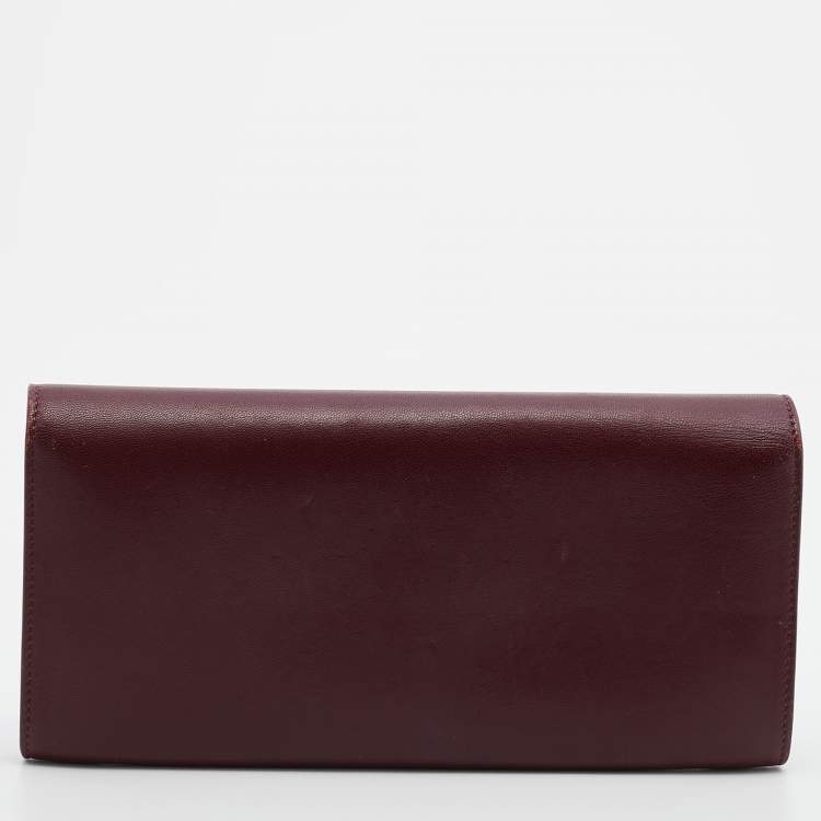 Pre Owned Celine Burgundy Leather Flap Continental Wallet