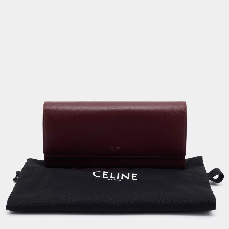 Pre Owned Celine Burgundy Leather Flap Continental Wallet