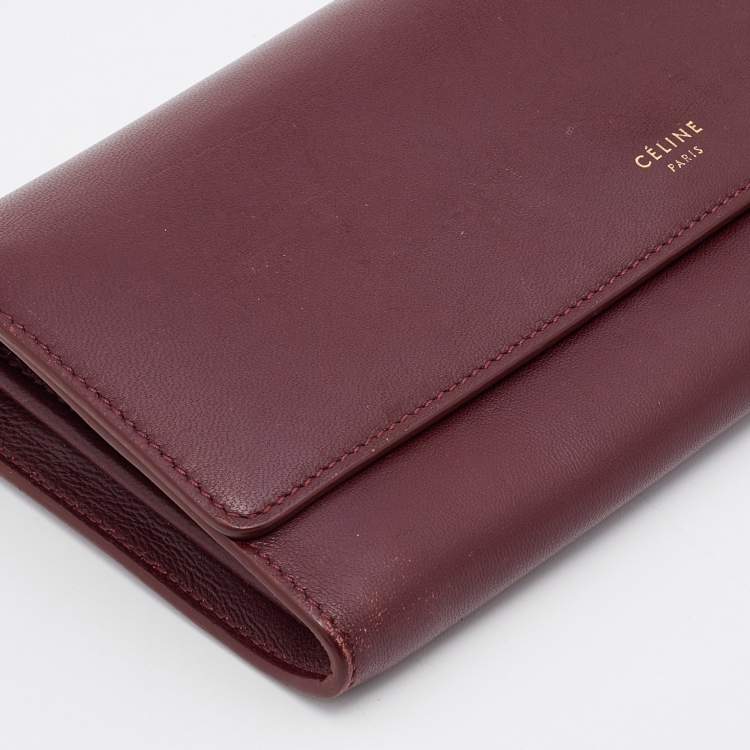 Pre Owned Celine Burgundy Leather Flap Continental Wallet