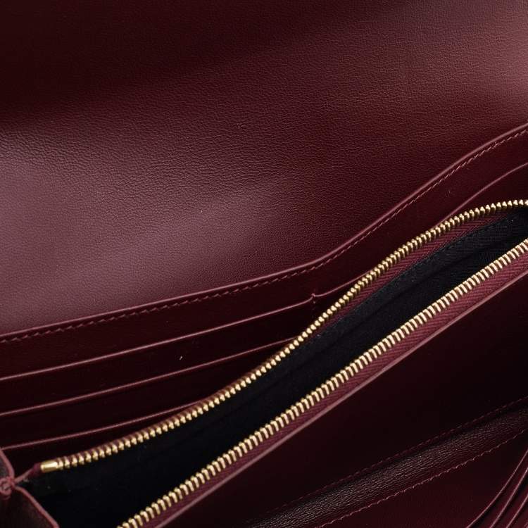 Pre Owned Celine Burgundy Leather Flap Continental Wallet