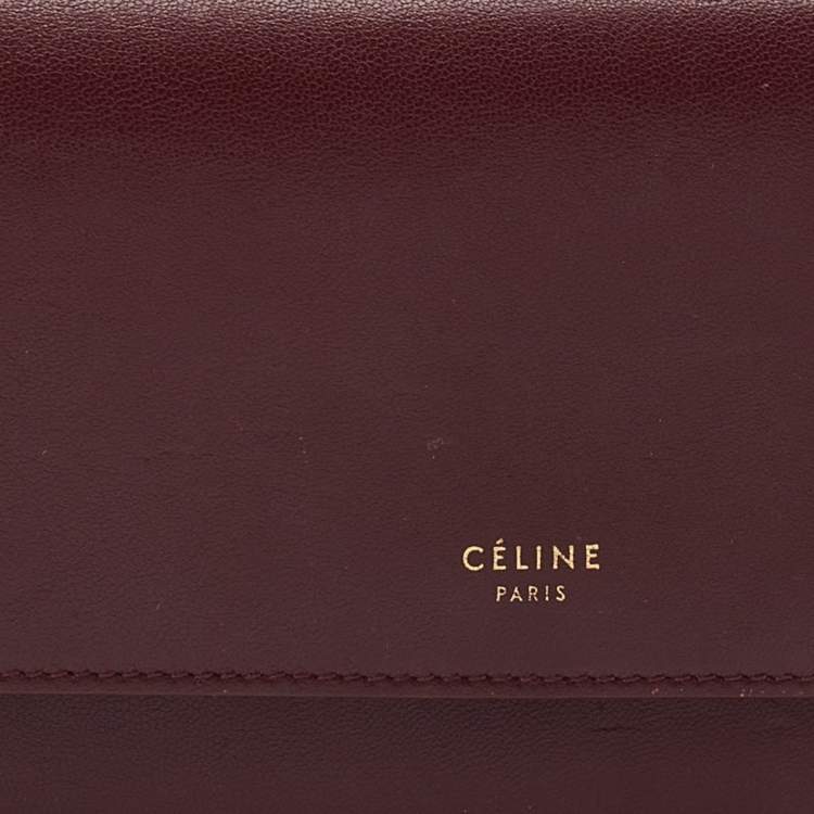 Pre Owned Celine Burgundy Leather Flap Continental Wallet