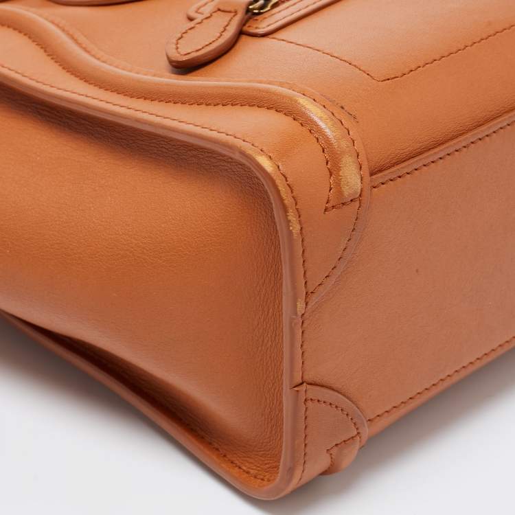 Pre Owned Celine Tan Leather Nano Luggage Tote