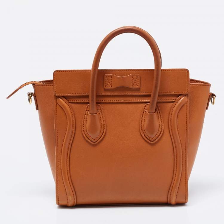 Pre Owned Celine Tan Leather Nano Luggage Tote