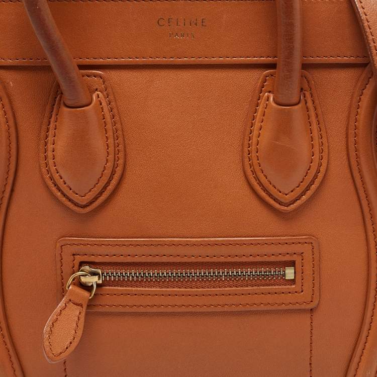 Pre Owned Celine Tan Leather Nano Luggage Tote