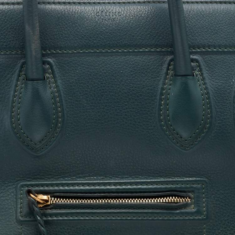Pre Owned Celine Green Leather Medium Luggage Phantom Tote