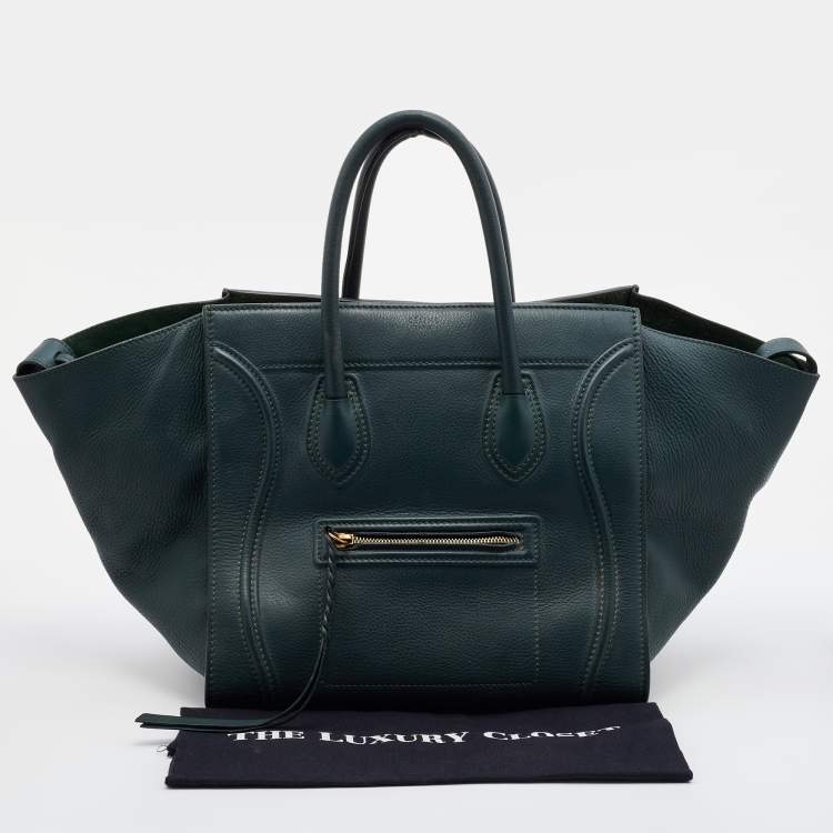 Pre Owned Celine Green Leather Medium Luggage Phantom Tote