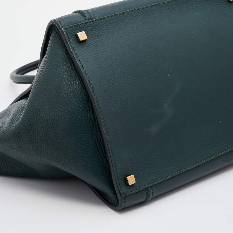 Pre Owned Celine Green Leather Medium Luggage Phantom Tote