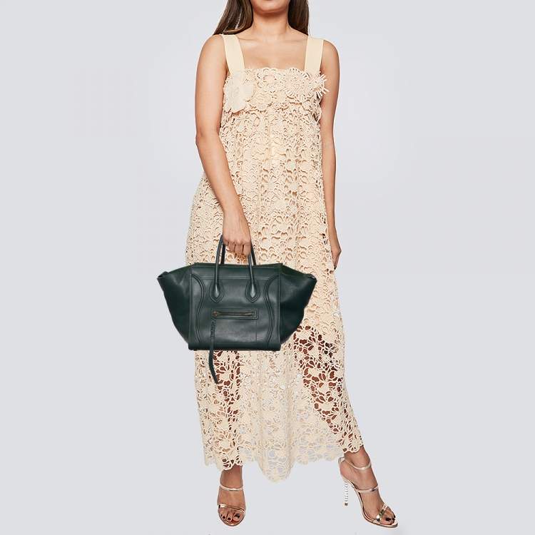 Pre Owned Celine Green Leather Medium Luggage Phantom Tote