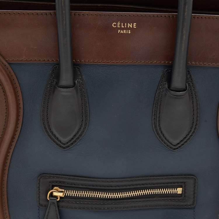 Pre Owned Celine Tri-Color Leather Mini Luggage Tote