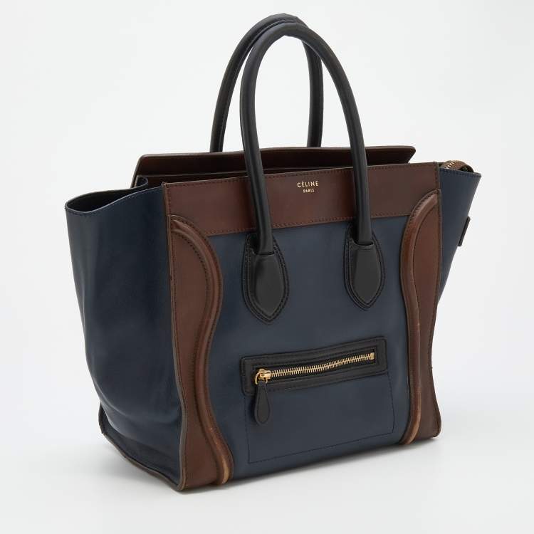 Pre Owned Celine Tri-Color Leather Mini Luggage Tote