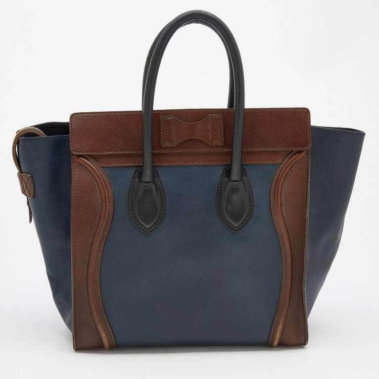 Pre Owned Celine Tri-Color Leather Mini Luggage Tote